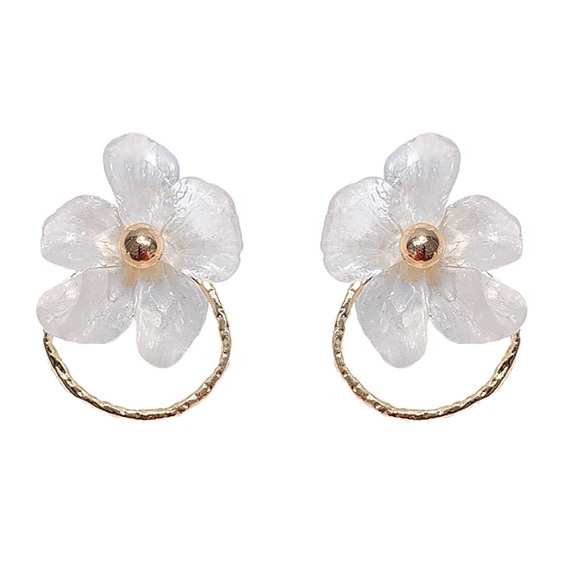 Flower Studs w/Gold Circle Jacket Earrings - Picture 6 of 8